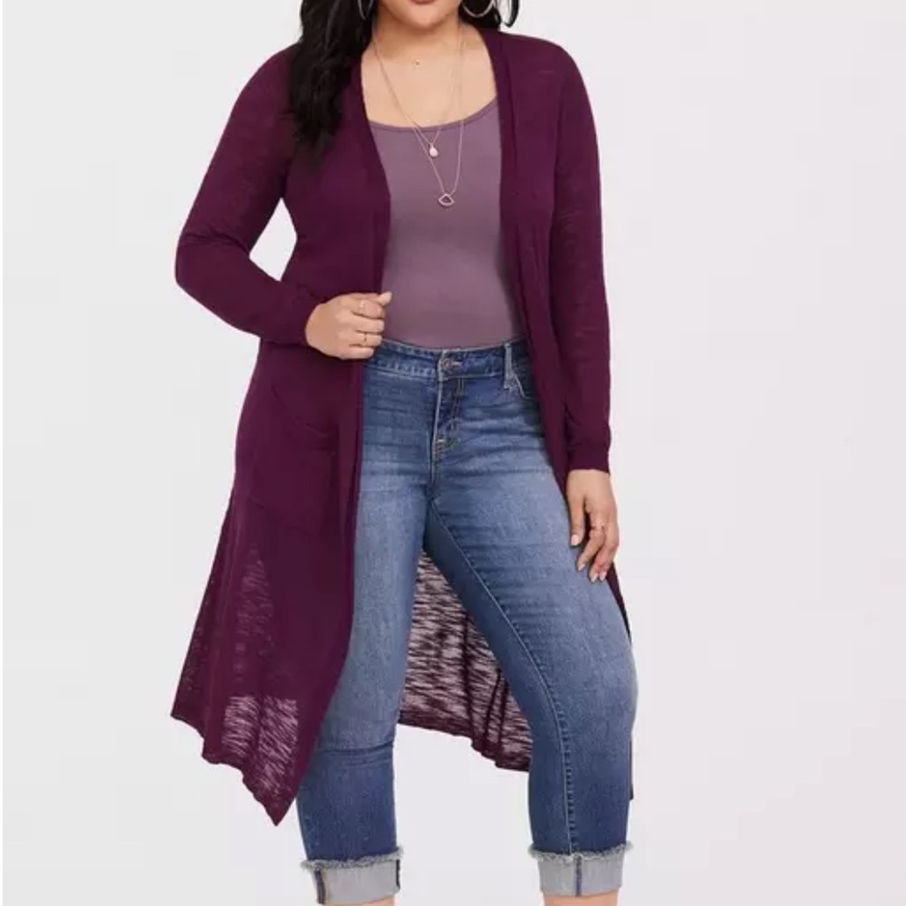 Torrid Purple Duster Slub Knit Cardigan